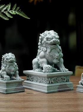 中式石狮子石雕摆件青砂石桌面微景观鱼缸造景装饰影视拍摄道具