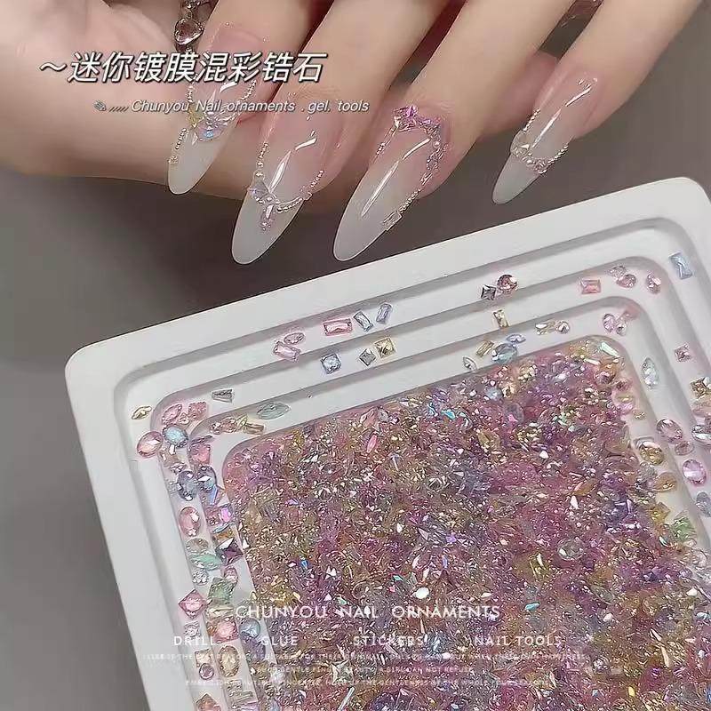 美甲镀膜小彩锆仙女款冰透超闪混装美甲钻彩色透底锆石指甲装饰品,淘宝优惠券,粉丝福利购,淘宝优惠卷