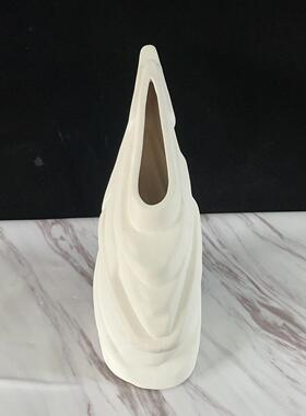 简约白色陶瓷叠加层叠花器花瓶摆件样板房花盆售楼处软装饰品