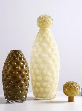 多巴胺浮雕彩色玻璃摆件花瓶奶油风玄关客厅插花器艺术软装摆件