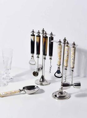 创意牛骨酒具套装开瓶器彩贝工艺起瓶器样板间餐厅酒柜酒吧装饰品