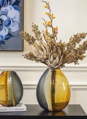 轻奢水培冰裂纹玻璃花瓶美式样板间现代创意装饰品客厅插花摆件