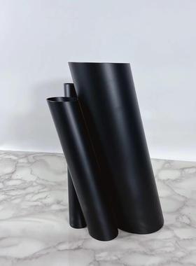 现代家居约线条造型黑色异形花瓶样板房客厅书房办公桌面饰品