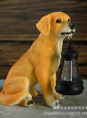 跨境热卖仿真狗提灯拉布拉多摆件树脂摆件户外庭院太阳能动物装饰