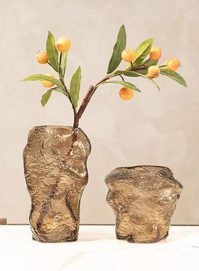 创意不规则欧式玻璃花瓶百合龙影山石彩装色插花花器家居摆件水培