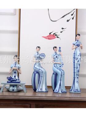 银灰色古典仕女摆件送礼国外客人工艺品新房家居装饰