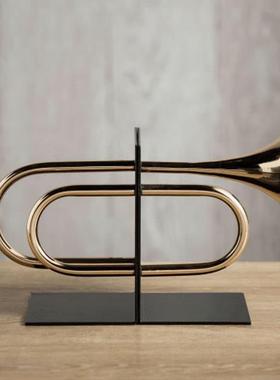 现代创意金色喇叭旋律书档摆件样板房客厅书房柜子展厅陈设装饰品