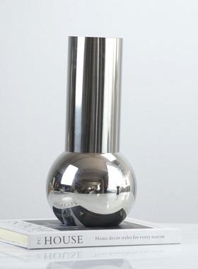 欧式轻奢现代简约金属银色花器花瓶摆件样板房售楼处民宿软装饰品