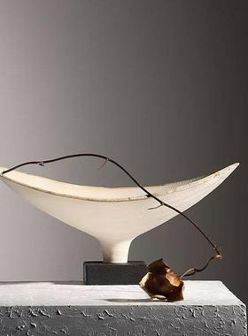 现代简约侘寂风装饰手工托盘售楼处样板房客厅玄关茶几果盘摆件