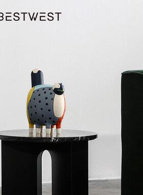 博西家居 创意卡通彩绘树脂松鼠小摆件 家居客厅书房软装装饰品