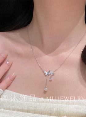 阿沐饰品999纯银光影蝴蝶项链女轻奢高级感锁骨链送闺蜜女友礼物