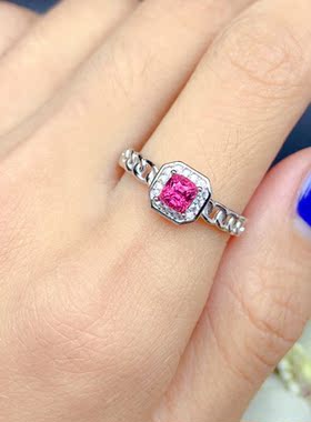 925银镀白金黄金戒指空托镶嵌方4宝石尖晶碧玺彩宝蓝宝石红宝石