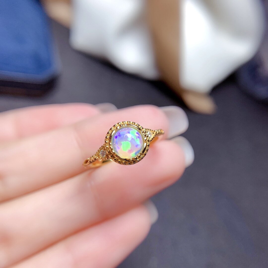 Natural retro colorful opal diamond ring