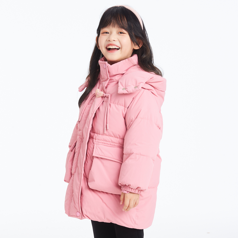 多多一上女小童冬季连帽百搭羽绒服外套