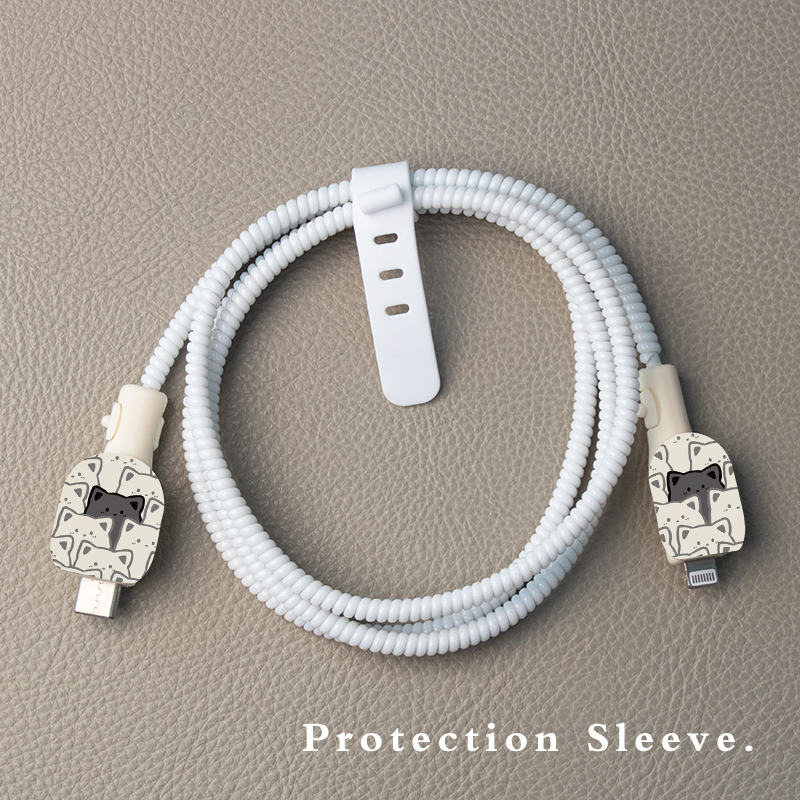 适用于苹果20w充电器保护套iPhone14/13ProMX充电器保护壳充电器印花保护绳防折断卡通12硅胶印花款一群猫咪 - 图1