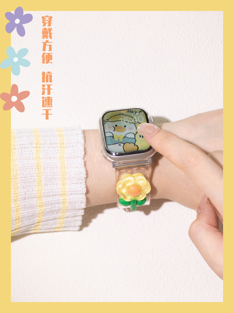 适用iwatch8/7/6/5代新款苹果s9智能手表表带applewatch潮流时尚透明表壳贴片印花款s7运动se男女通用款腕带 - 图2