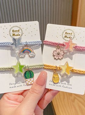 时尚头饰发绳卡通高马尾高弹力小众小星星甜美发圈橡皮筋设计精致