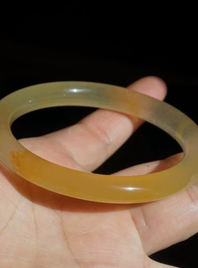 正品天然新疆戈壁玉金丝玉手镯圆条细条浅黄色宝石光