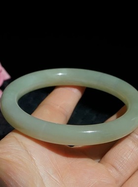 天然和田玉手镯圈53mm正品青白玉小窄条圆条油润通透