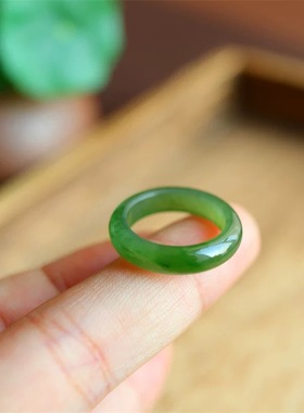 10-11号亏出和田玉碧玉阳绿戒指戒圈正品素圈指环苹果绿菠菜绿证