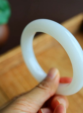 收藏和田玉白玉羊脂玉手镯宽条轮胎镯俄料且末正品女款证书