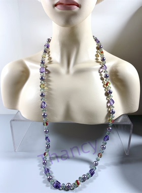 trifari打标紫色琉璃珍珠项链