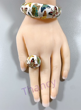 彩色珐琅蝴蝶镀真金套装