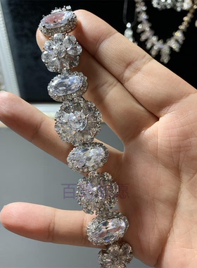 切割透明水晶锆石气质复古手链