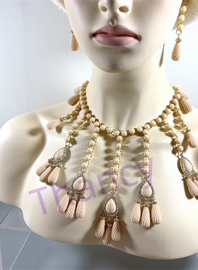 UTERQUE打标粉流苏耳环项链套装