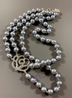 双层灰色珍珠短款项链LC打标