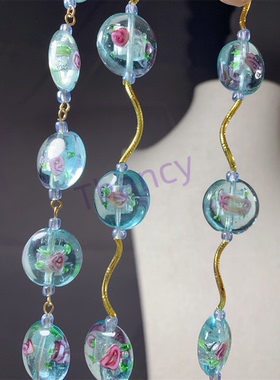 蓝色雕花琉璃珠项链耳环手链