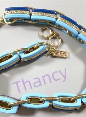 双面珐琅蓝色立体镶钻夸张项链