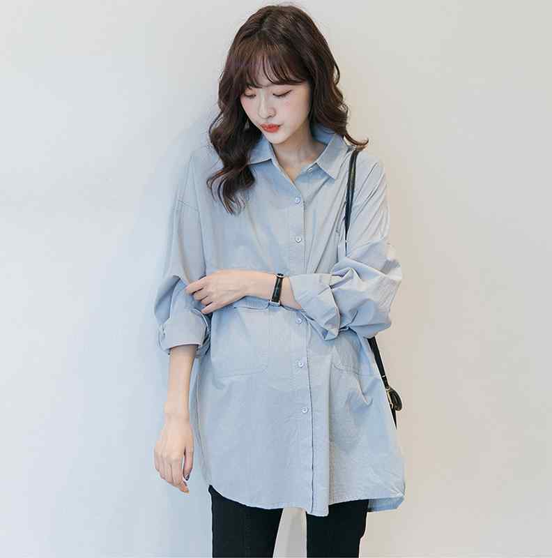 Pregnancy Woman Dress Spring Autumn style Han version pure color shirt fashion 100 hitch jacket loose large code lining jacket with long section