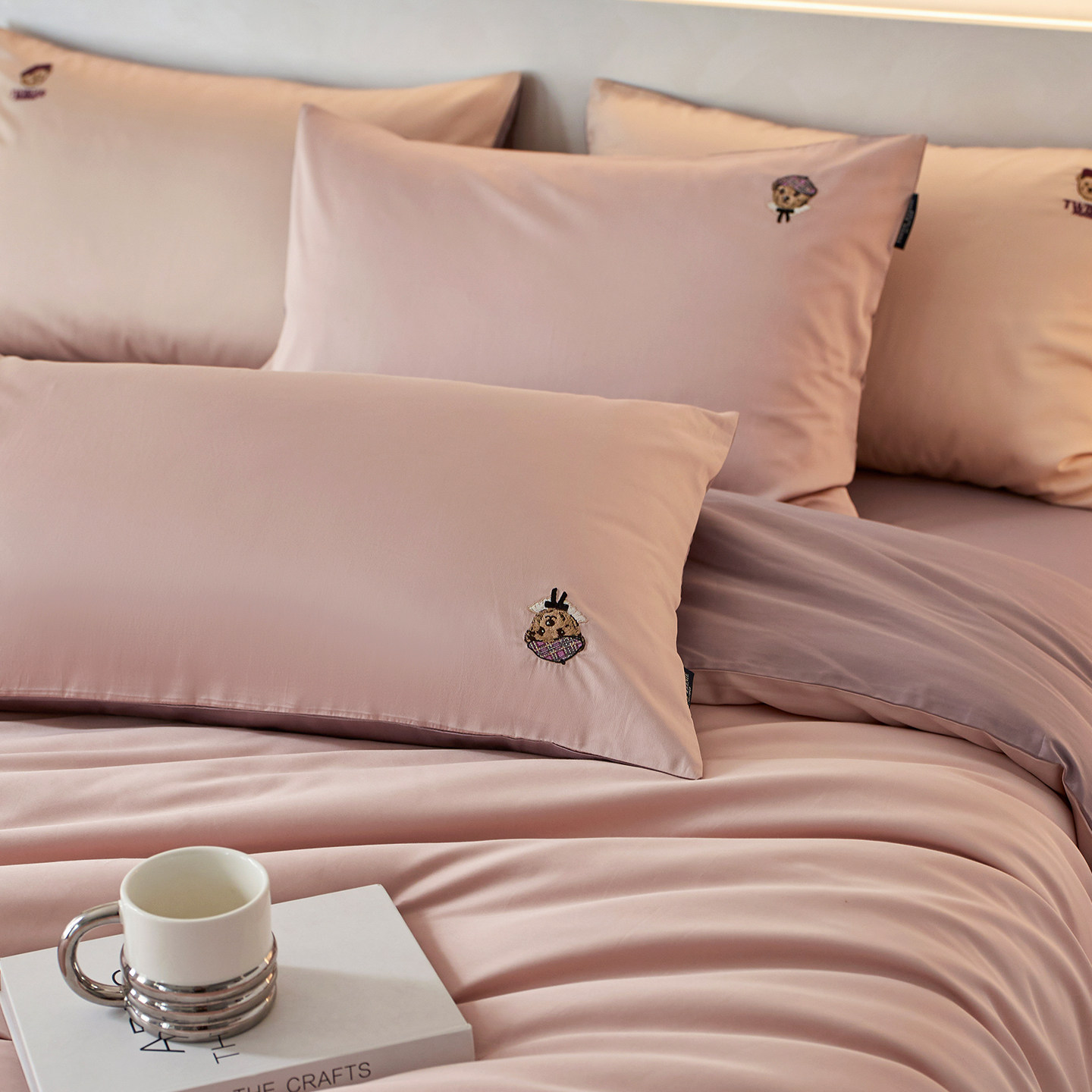 TeenieWeenie小熊刺绣60支莫兰迪配色贡缎全棉四件套床上用品轻奢