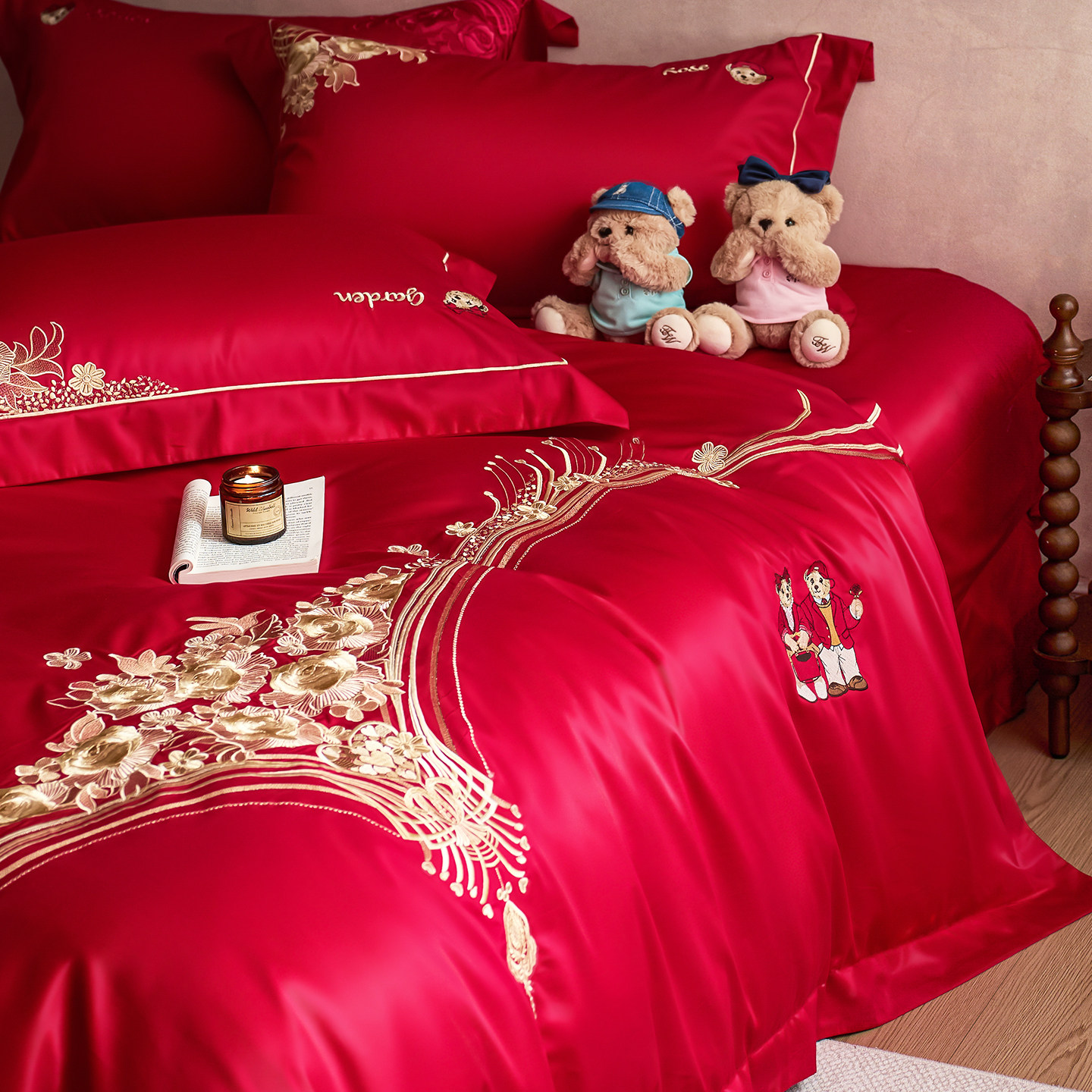 TW长绒棉高档结婚四件套婚房红色喜庆刺绣被套新婚礼物床上用品,淘宝优惠券,粉丝福利购,淘宝优惠卷