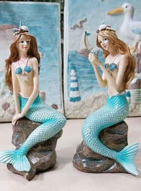 新款直销亚马逊树脂美人鱼摆件客厅桌面地中海海洋景观橱窗装饰树
