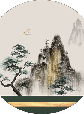 西墙聚财挂画山水画墙贴自粘壁画