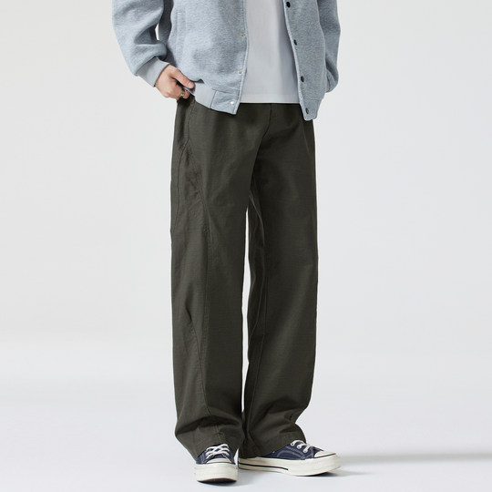 Kuvine American retro military green patchwork casual pants for men