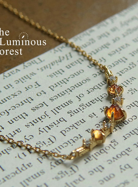 橙色石榴石项链《晚橘》小巧锁骨链S925银镀K金气质送人生日礼物