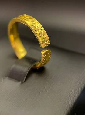 黄金碎碎冰戒指活口999足金指环碎冰冰金包银戒指开口可调节戒指