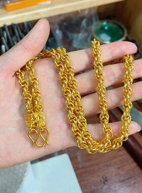 新款黄金项链男士999足金包纯银龙头泰国链圆环绞丝大金链子显粗