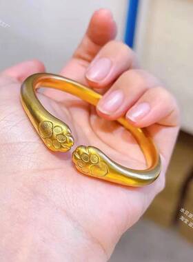 黄金猫爪手镯开口999实心可爱镯子纯金包银可调节手环送女友老婆