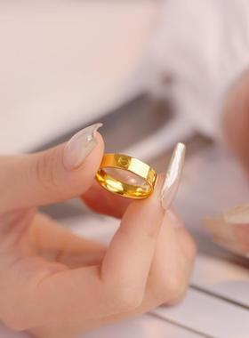 金包银卡家素圈戒指实心情侣对戒轻奢高级款式真金包银足金不漏银