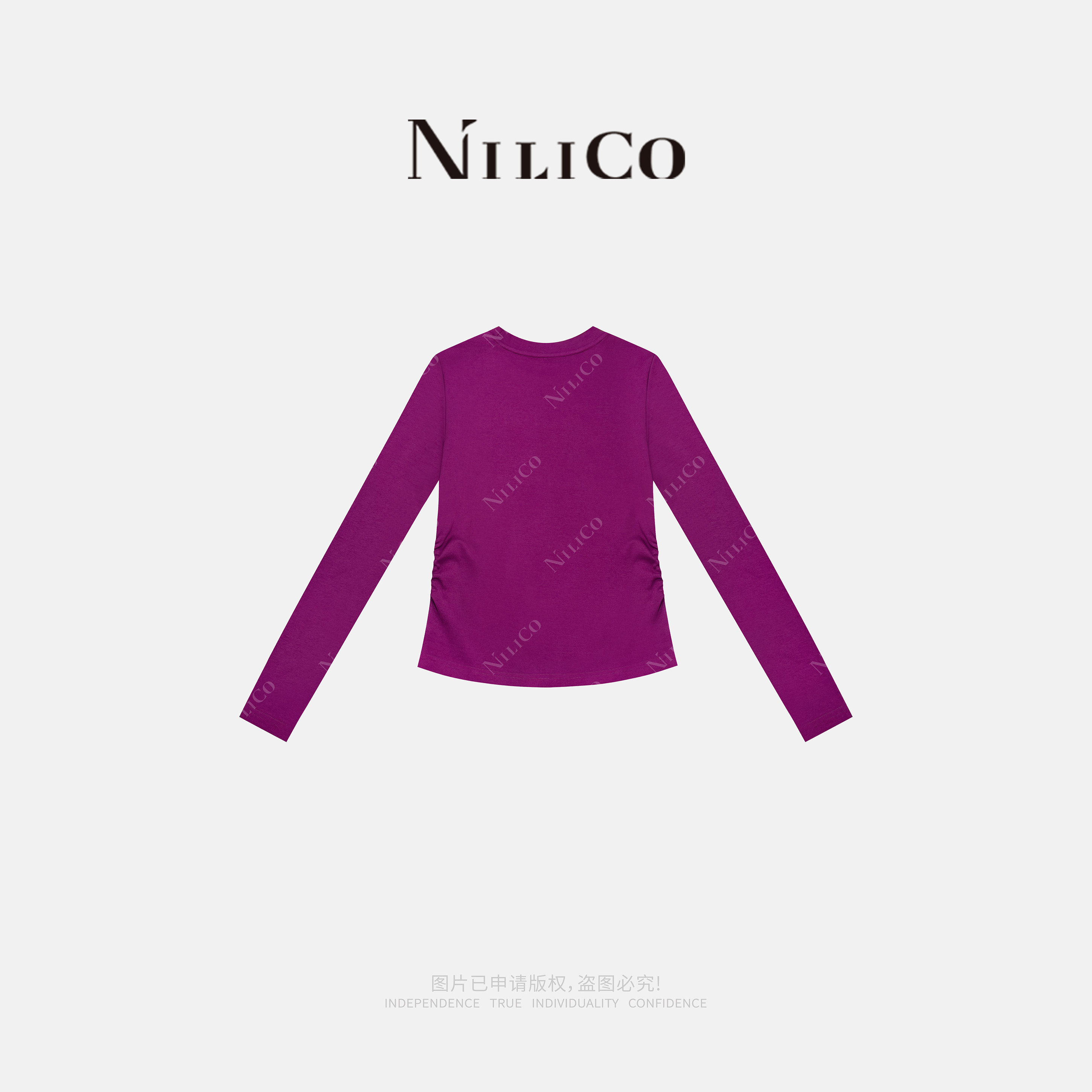 NILICO陈媚【暗香来】立体玫瑰花边重工捏褶圆领修身长袖T恤,淘宝优惠券,粉丝福利购,淘宝优惠卷