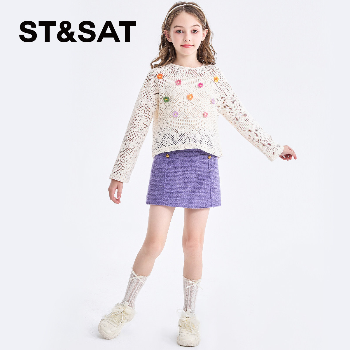 星期六童鞋女童单网运动鞋2025夏季新款小女孩软底透气休闲板鞋子