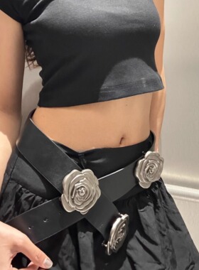 浮格2025新款大玫瑰腰带欧美风时尚搭配裙子牛仔裤裙子PU材质腰带