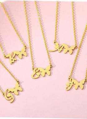 字母数字珠宝项炼字母女人炼蝴蝶