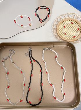 Necklace for women樱桃串珠项链女少女小清新可爱米珠项链锁骨链