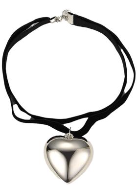 Double layered velvet heart-shaped collar necklace耳环