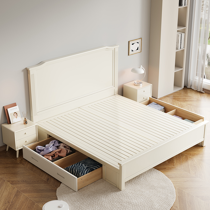 源氏木语白色实木床美式轻奢双人床主卧2米x2米2两米乘两米二婚床-图2